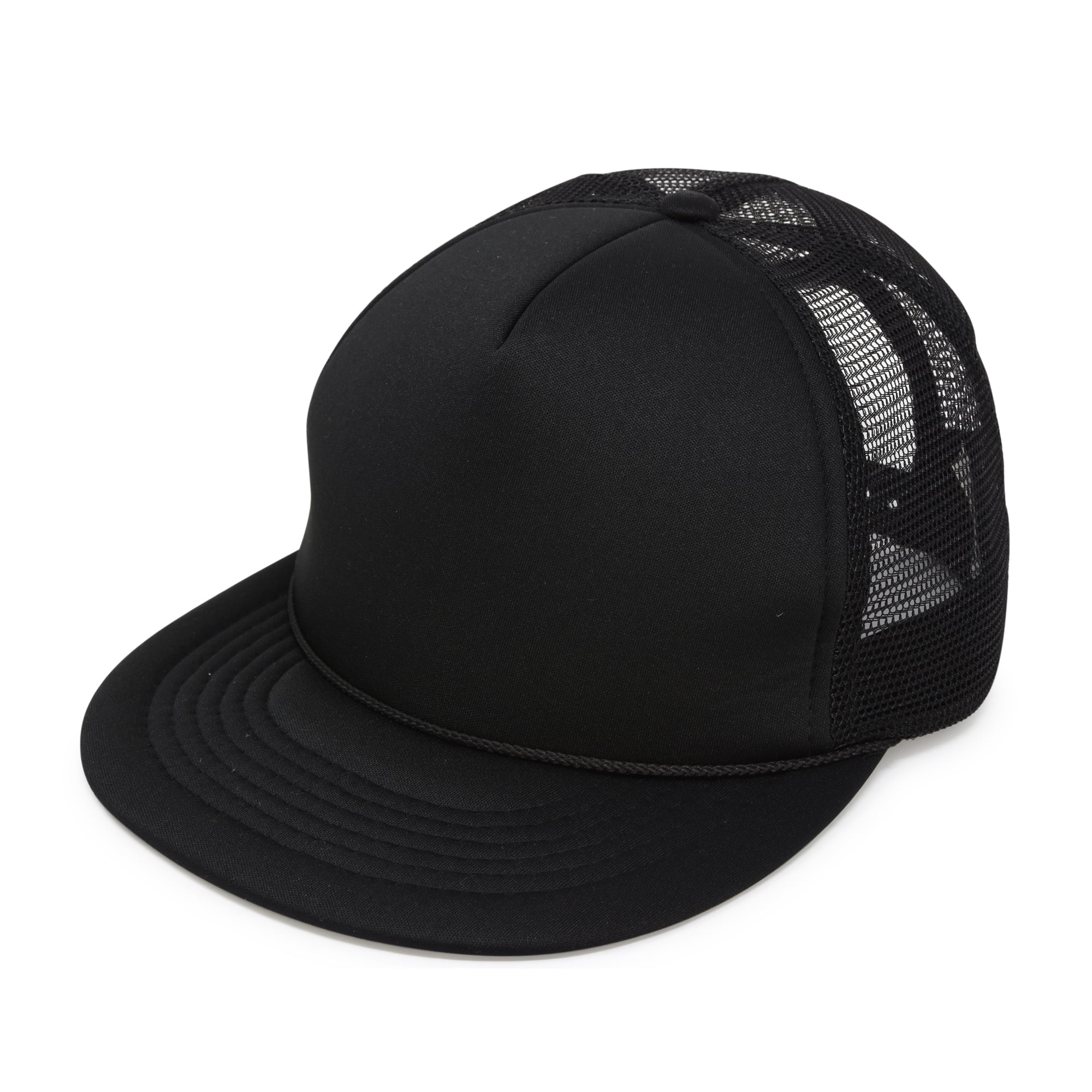 Solid Black Mesh Curved Bill 5 Panel Snapback Blank Trucker Baseball Cap Hat 