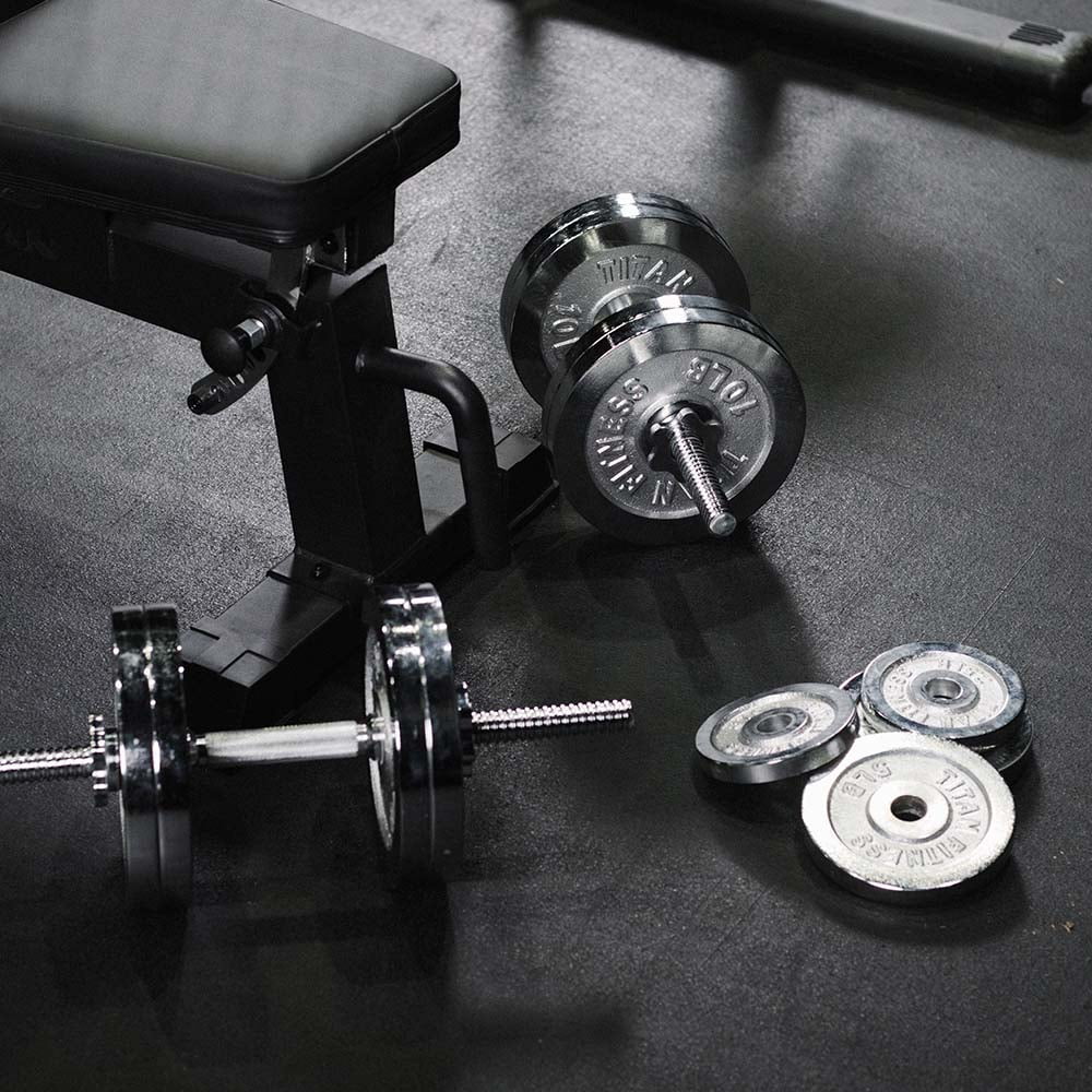 Titan Fitness 200 LB Adjustable Chrome Dumbbell Set, Pair of 100 LB Dumbbells, Medium Knurl Grip Handles
