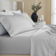 Superior Cotton Blend 600 Thread Count Embroidered Sheet Set, Queen, Light Grey