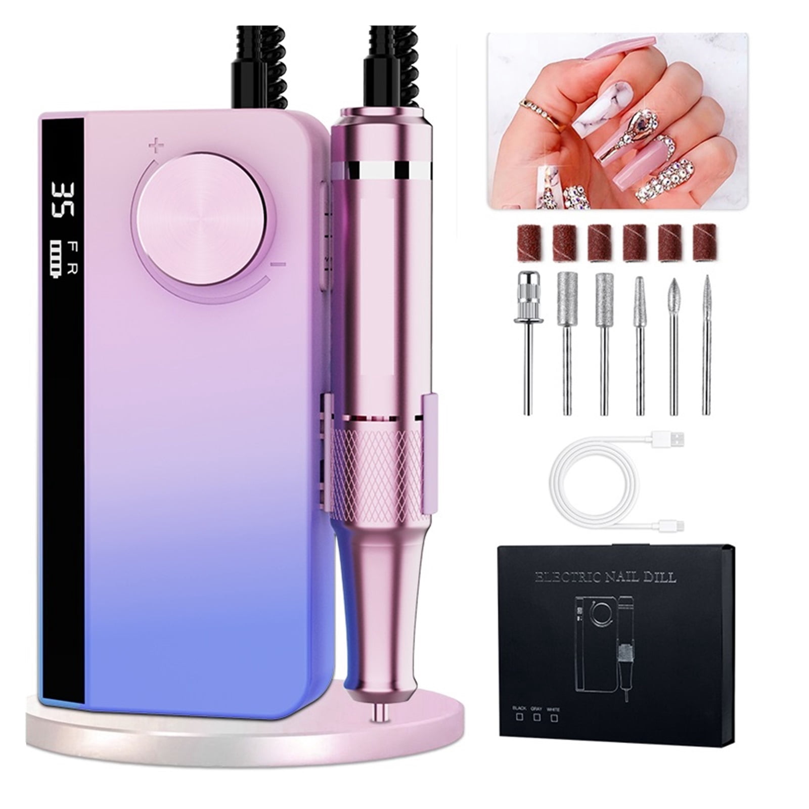 35000RPM Portable Nail Drill Machine For Acrylic Gel Rechargeable Nail Drill Electric Apparatus For Manicure Pedicure ,Low Noise