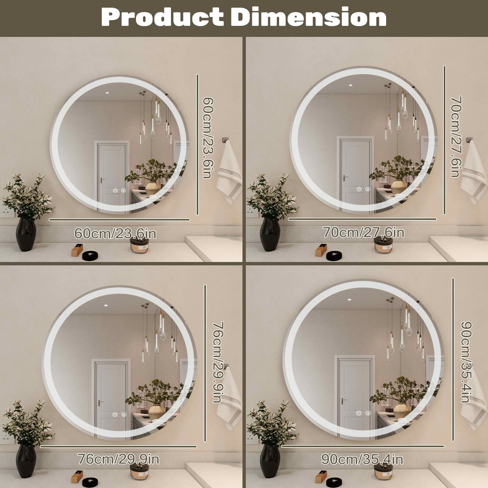 MAYEERTY 28 Inch Smart Anti-fog LED Bathroom Mirror, Circular Dual Lights 3-Color Temperature Memory Dimming