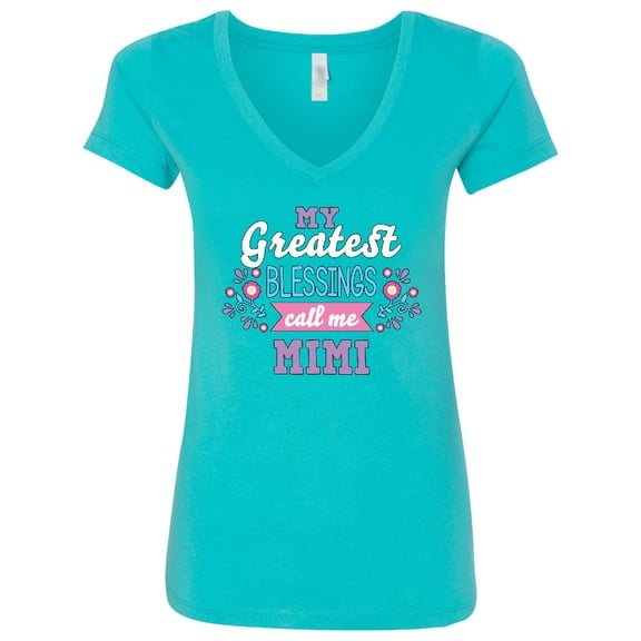 Inktastic My Greatest Blessings Call Me Mimi with Flowers Women's V-Neck T-Shirt