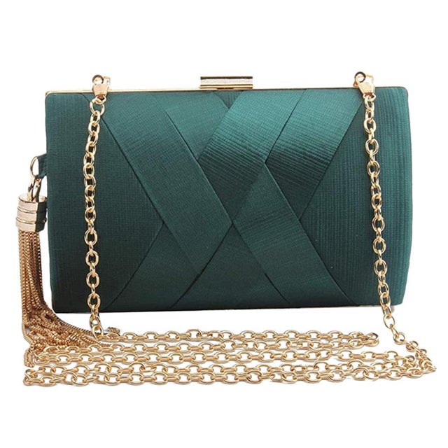 Qarigey Womens Elegant Tassel Pendant Silk Evening Party Bag Bolsas de mensajero y de hombro Verde oscuro