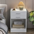 Modern Bedside Nightstand Set of 2 with Charging Station, White Wood