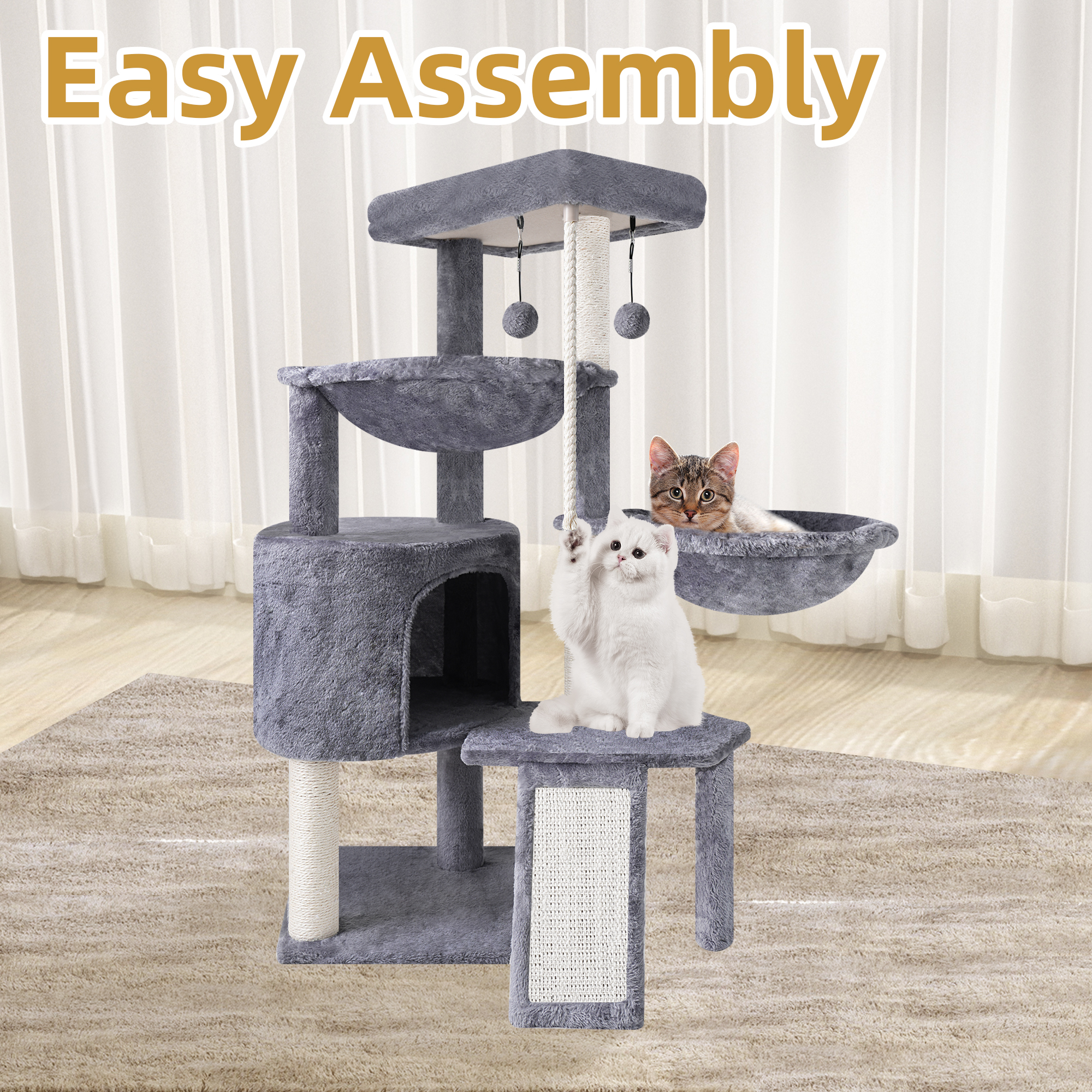 AIWIKIDE 37.4" Cat Tree with Condo and Two Hammocks, Grey photo 3