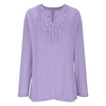 thumbnail image 7 of Lenpel Women's T Shirts Fashion Long Sleeve V Neck Floral Lace Front Solid Color Loose Tunic Tops Soft Casual Tee Blouses(Purple,X-Large), 7 of 7