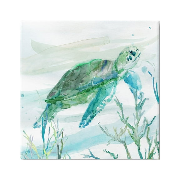 Stupell Industries Modern Turtle Underwater Animals & Insects Painting Gallery Wrapped Canvas Print Wall Art, 17 x 17