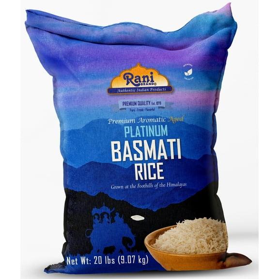 Rani Platinum White Basmati Rice Extra Long Aged 20-Pound Bag, 320oz (20lbs) 9.08kg ~ All Natural | Gluten Friendly | Vegan | Indian Origin | Kosher