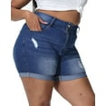 thumbnail image 4 of Gocolloa Womens Plus Size Jean Shorts Stretchy High Waisted Distressed Fold Hem Denim Shorts Royal Blue 14W, 4 of 4
