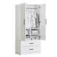 thumbnail image 3 of ModMakers 2-Door Wardrobe Armoire Closet with Mirror, Freestanding Wood Armoire Wardrobe Closet Storage with 2 Drawers & Hanging Robs, White, 3 of 6