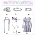 thumbnail image 3 of Alaiyaky 70s Disco Costume for Women, 70s Fancy Dress Outfit with Dress Glasses Necklaces Bracelet, Ladies Sparkly Disco Dress Costume for 1970s Disco Theme Party, 3 of 10