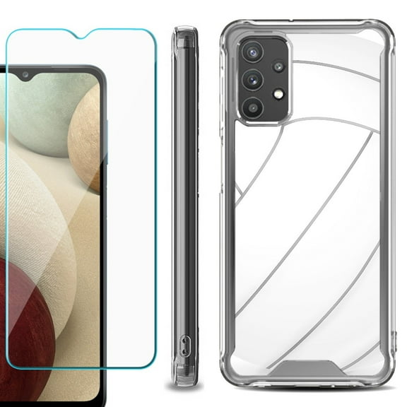 Shockproof Bumper Phone Case for Samsung Galaxy A32 5G, with Tempered Glass Screen Protector, by OneToughShield ® - Volleyball