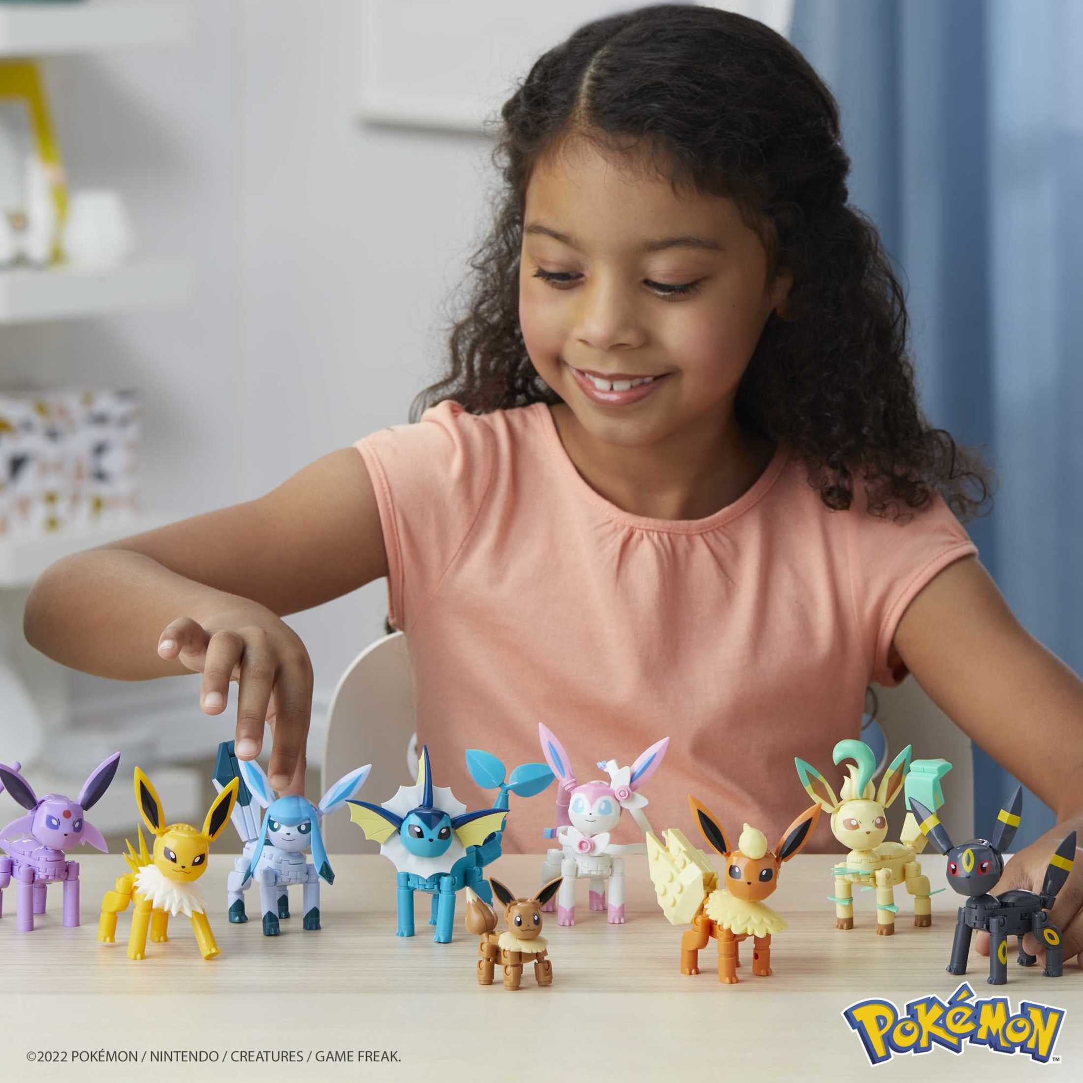 MEGA Pokemon Action Figure Building Toys for Kids, Every Eevee Evolution with 470 Pieces, 9 Poseable Characters, Gift Idea