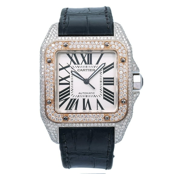 Pre-Owned Cartier Santos 100 W20073X8 41MM White Dial With 9.25 CT Diamonds