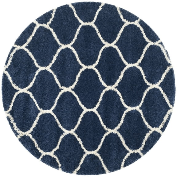 SAFAVIEH Hudson Arline Plush Geometric Shag Area Rug, Navy/Ivory, 3' x 3' Round