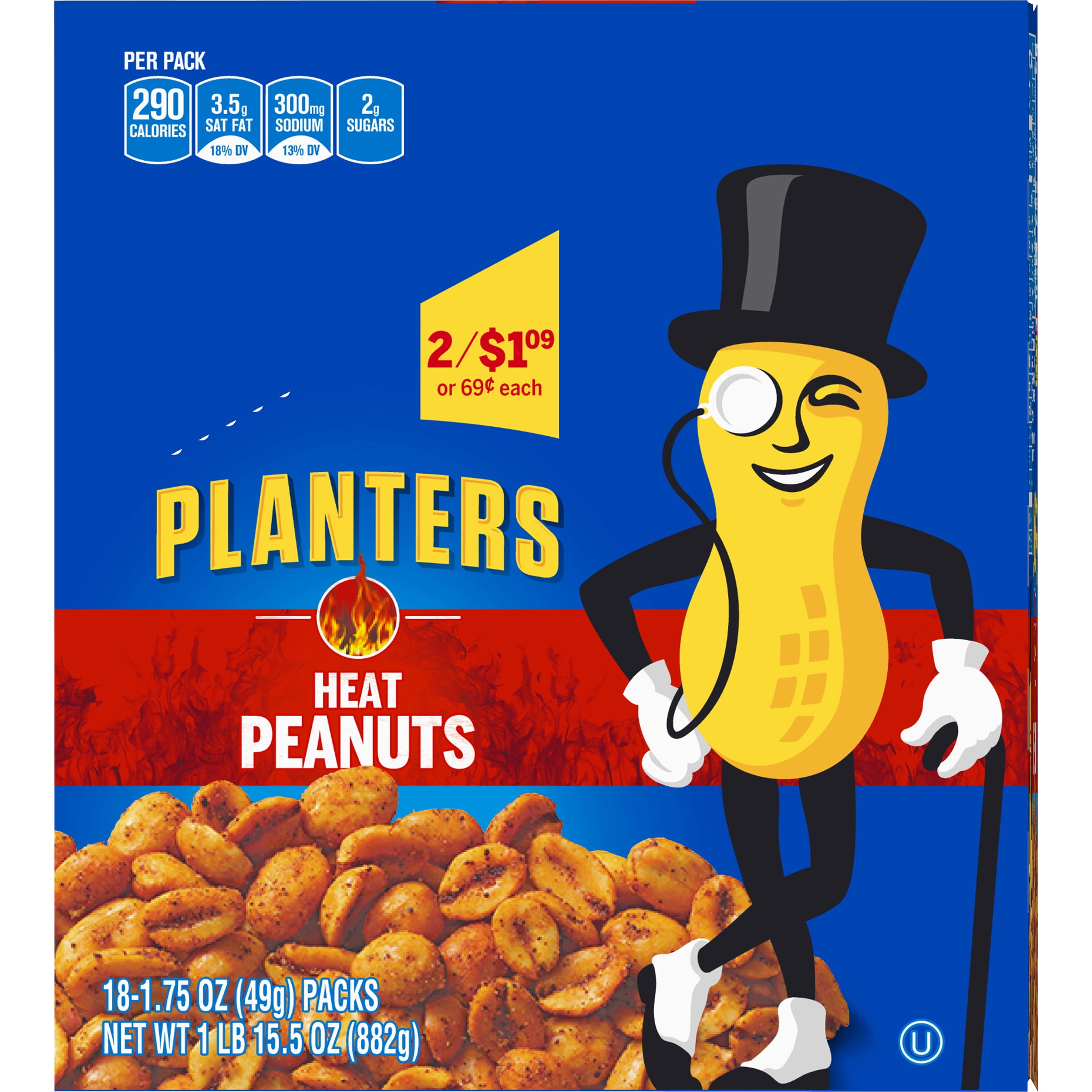 (2 pack) Planters Heat Peanuts, 18 ct Box, 1.75 oz Packs