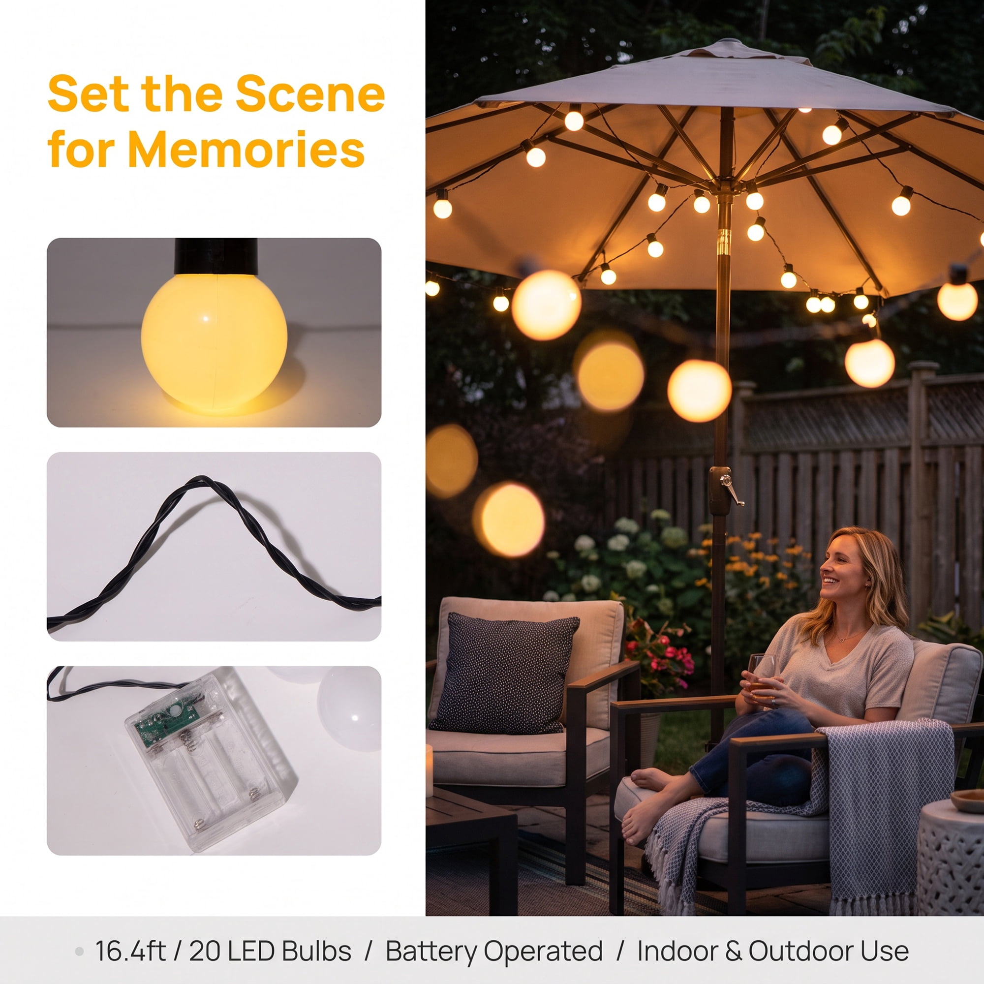 Unique Bargains Lights for Indoor Garlands with Vintage Style 16.4 ft Battery Operated