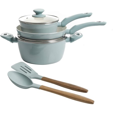 Gibson Town Market Square 7 Piece Non-stick Enameled Essential Cookware and Cooking Utensil Set