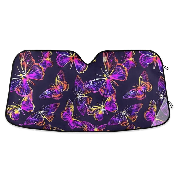 Colorful Butterflies Outline Car Windshield Sun Shade Foldable Car Front Window Visor Heat and UV Protection 53x23.5