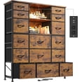 thumbnail image 1 of CHENZM 51" H Dresser with 15 Drawers Dresser for Bedroom with Charging Station & LED Lights & Hutch Sturdy Fabric Bedroom Dressers, Steel Frame, Wood Top, Rustic Brown, 51.2" H x 39.3" W x 11.8" D, 1 of 9