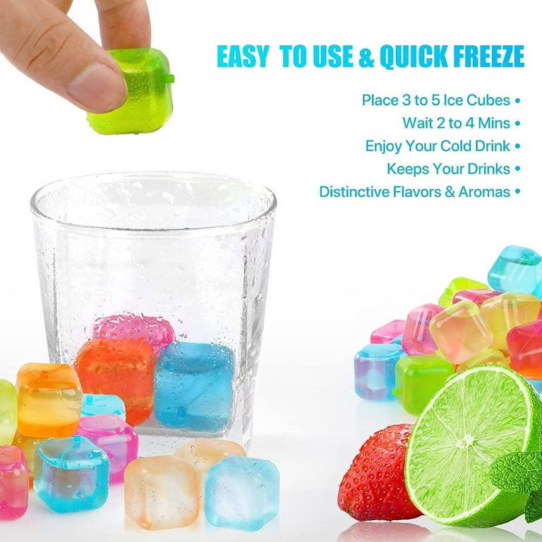Reusable Ice Cubes - Square Colored Plastic Ice Cubes for Drinks, Cocktails, Beer, Whiskey, Parties, Non-diluting Ice Cubes, 60pcs