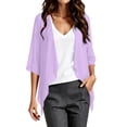 thumbnail image 3 of Feancey Lightweight Cardigans for Women Open Front 3/4 Sleeve Cardigan Jacket Ruffle Hem Casual Chiffon Cover Ups Sheer Casual Kimono Cover Up Jackets Purple M, 3 of 8