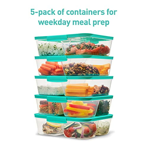 Sistema Nest It Meal Prep Food Storage Containers with Lids, 2 Compartments,  3.7 Cups, 5-Pack, Green 