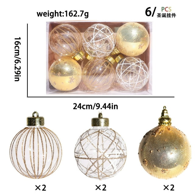 Conjunto de Ornamentos de Navidad Conjunto de 6 Piezas de 8cm Navidad de Color de Malla de Oro Glitter Joyería