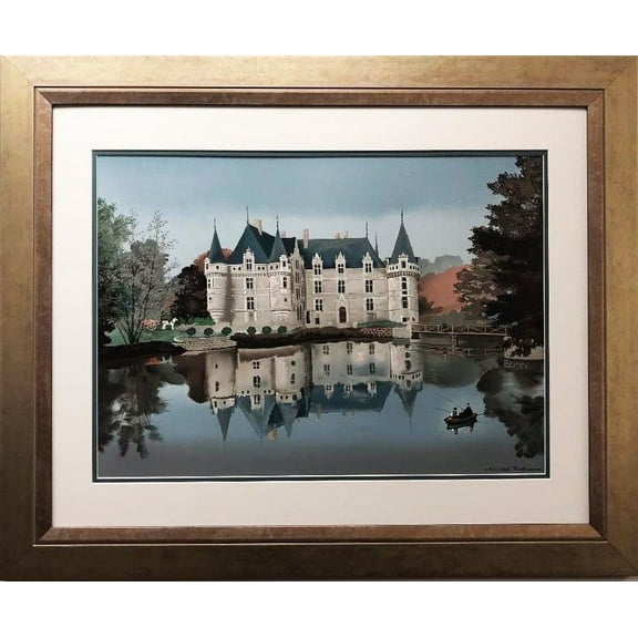Michel Delacroix "Azay Le Rideau" Framed Stone Signed Litho Art Generic