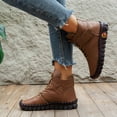 thumbnail image 4 of Womens Flat Snow Boots Waterproof Leather Hook and Loop High Top Stitching Ankle Booties Furry Lined Non Slip Winter Short Boots, 4 of 7