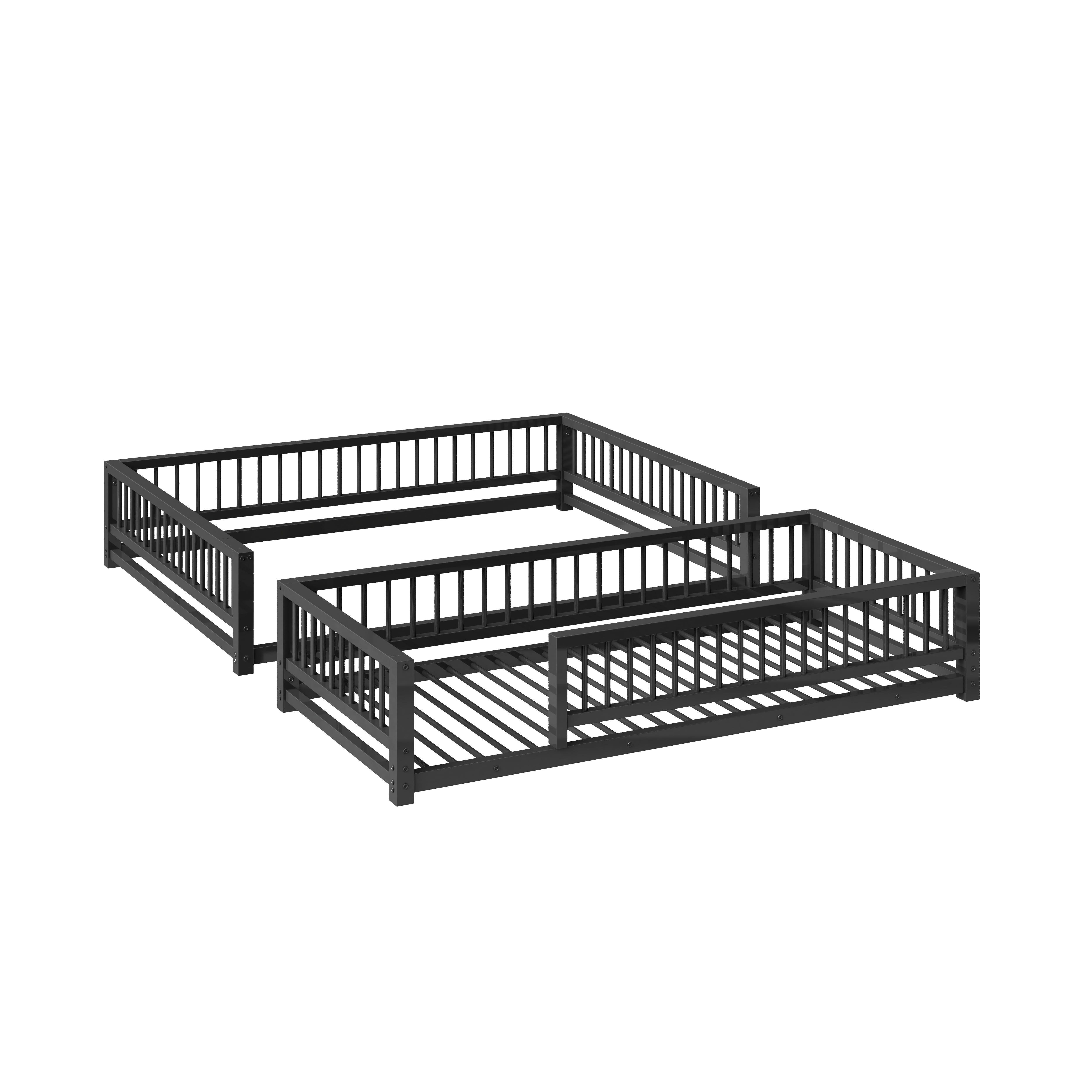 Leumius Twin XL over Queen Bunk Bed,Heavy Duty Metal Bunk Beds for Adults and Kids,Floor Bed Frame with Ladder and Safety Guardrails, Easy Assemble,Black