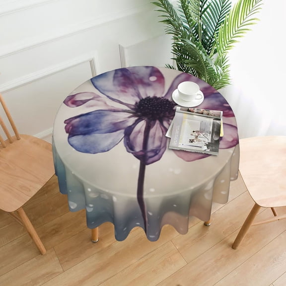 Purple Clear Flower Round Tablecloth 60 Inch Polyester Table Cover Kitchen Dinning Washable Indoor Outdoor Party Wedding Picnic Holiday