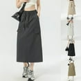 thumbnail image 7 of Everyday Women Casual Maxi Skirt High Waist With Pockets And Slit Detail - Army Green L, 7 of 7