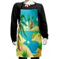 thumbnail image 1 of Tropical Kids Apron, Beach View Cartoon with an Arbor Trees Foliage Plants Nursery Print, Boys Girls Apron Bib with Adjustable Ties for Cooking Baking Painting, Green Mustard Sky Blue, by Ambesonne, 1 of 2