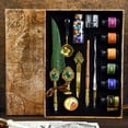 thumbnail image 6 of 1Set Quill Pen And Ink Set Vintage Pen Calligraphy Set-Antique Gemstone Feather Pen Set With Dip Pen Fire Lacquer Wax Beads Spoon Seal Stamp Candle Pen Base Cup, Christmas Thanksgiving Halloween Gift, 6 of 17