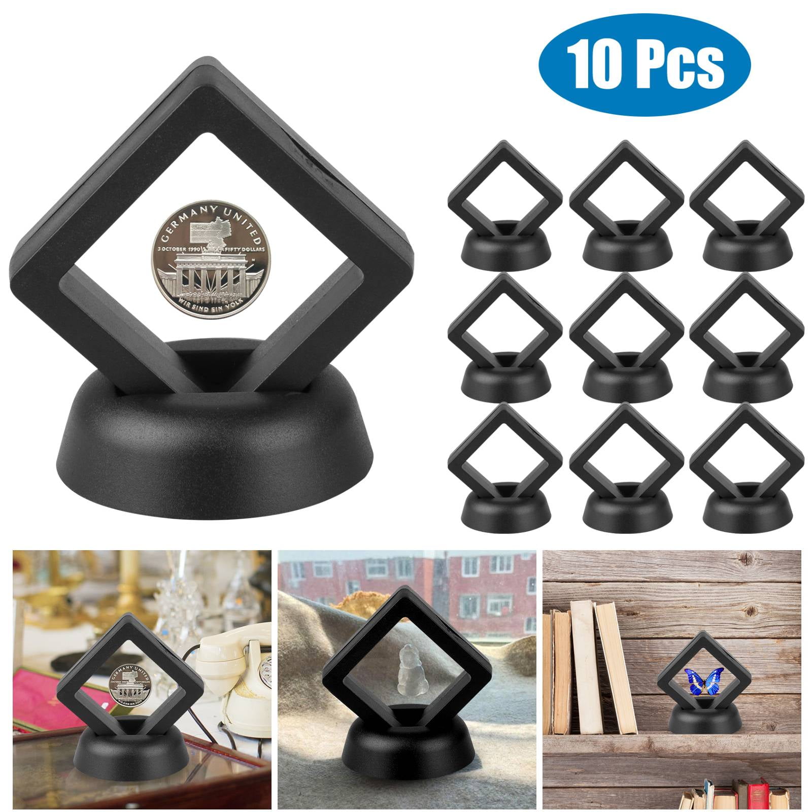 Display Stand Holder 3D Floating Frame Coin Jewelry Medallion Stamp Black 10 PCS 