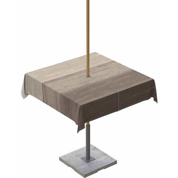 Brown Retro Wood Board Square Tablecloth with Zipper,Waterproof Table Cloth with Umbrella Hole Patio Tablecloths for Outdoor Tables,Country Farmhouse Khaki Gradient Washable Spillproof Table Cover