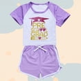 thumbnail image 2 of sususu Girls Outfits 2 piece Graduation Season Printed Short Sleeve Top and Pants Outfit Set for Toddlers and Kids,Light Purple,3-4 Years, 2 of 4