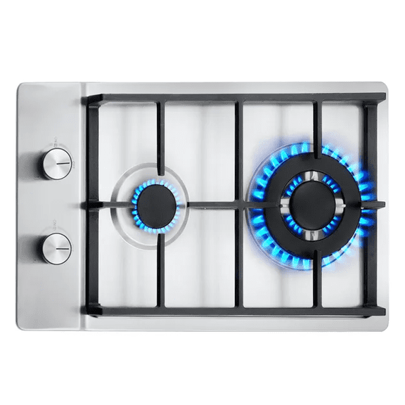 12 inch Built-in Gas Cooktop 2 Burners Max 12250BTU Stainless Steel LPG NG Convertible Thermocouple Protection for Kitchen RV Camping