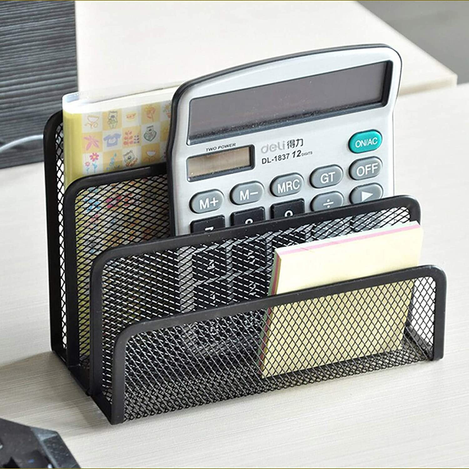 HavenlyYouth Desktop Mail Sorter Organizer - 3 Slot Matte Black Metal & Wood, Home Office
