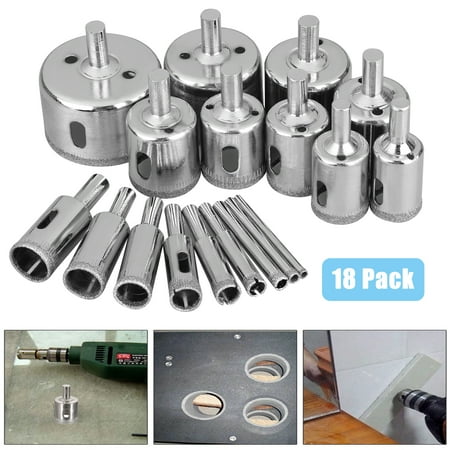 18pcs Diamond Hole Saw - TSV 4mm-50mm Diamond Drill Bit Set Extractor Remover Tools for Glass, Ceramics, Porcelain, Cermic (Best Way To Drill A Hole In Ceramic Tile)