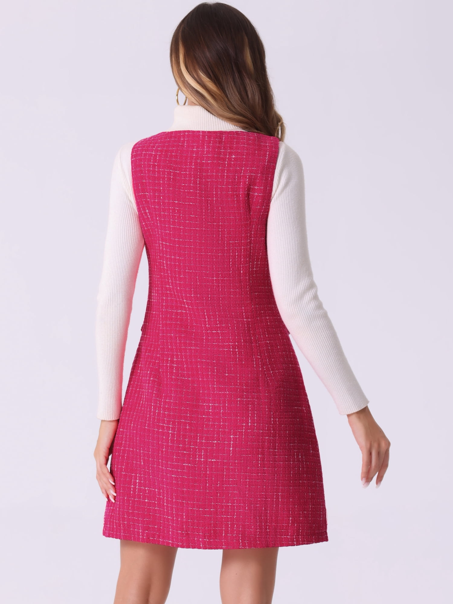 DARING DIVA Women's Tweed Square Neck A Line Pinafore Dresses XL Hot Pink