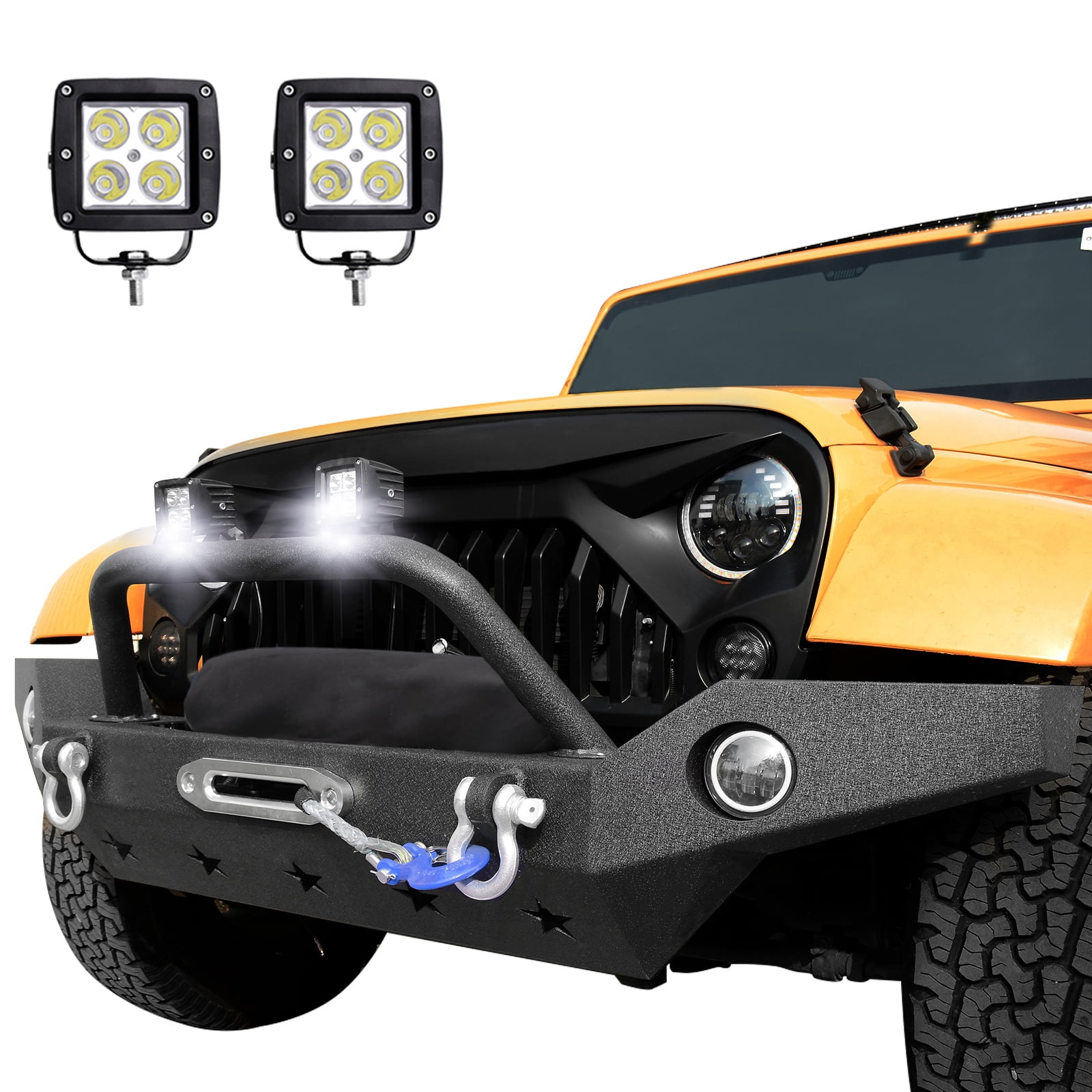 Full Width Front Bumper Combo Compatible for 0718 Jeep Wrangler JK