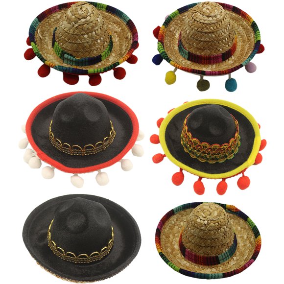 6pcs Mexican Straw Headbands Sombrero Hats Fashion Hat Headbands Headdress