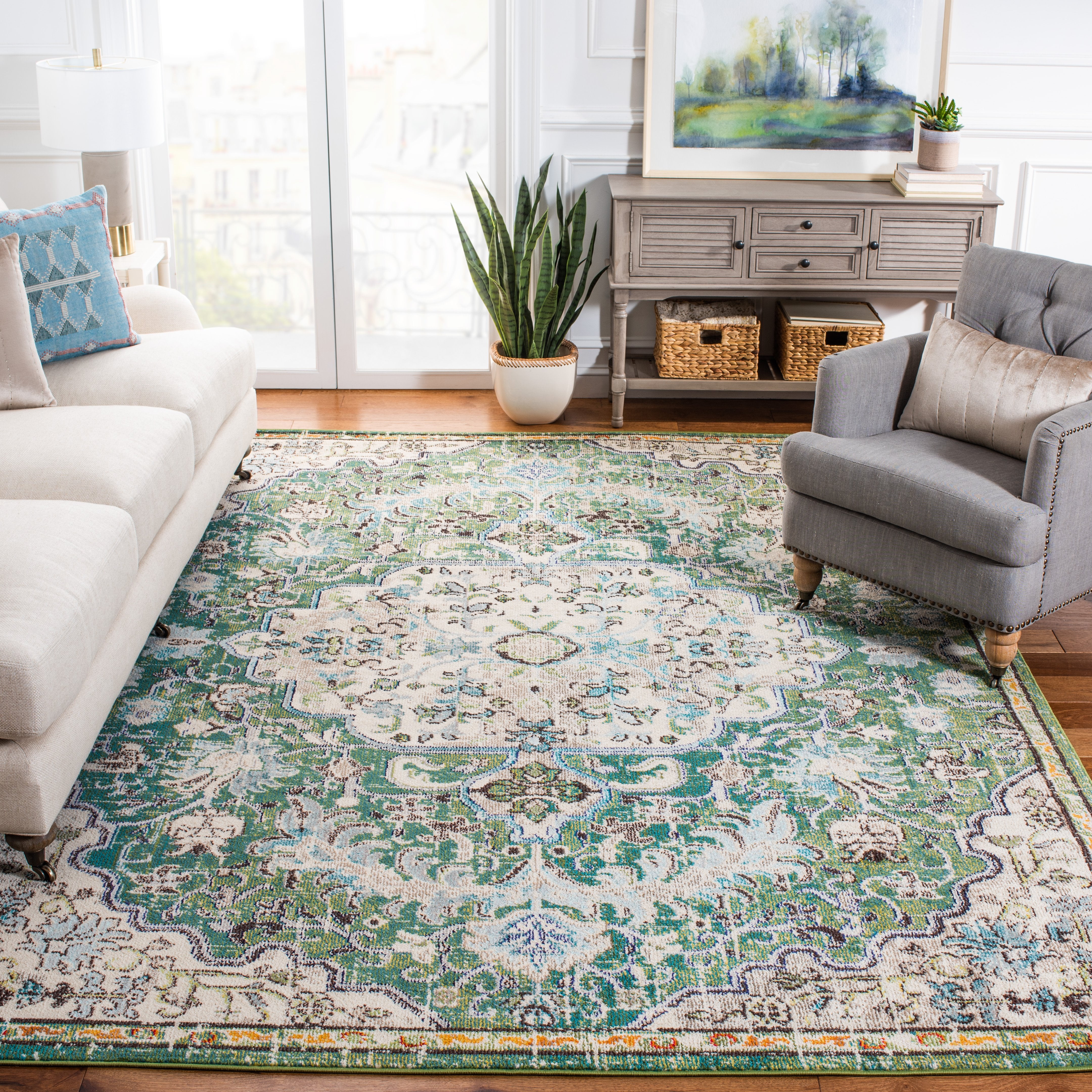 SAFAVIEH Madison Joandra Southwestern Area Rug, Green/Turquoise, 8' x 10'