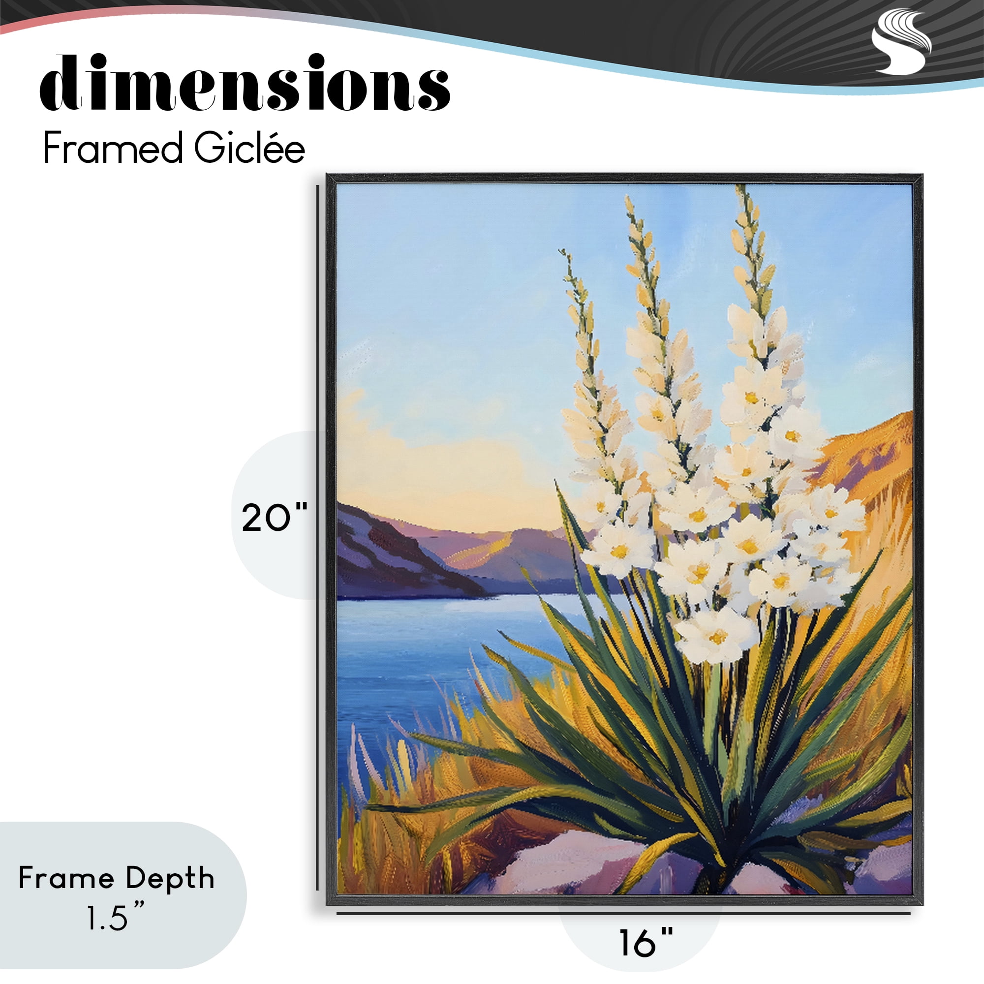 Stupell Industries Yucca in Bloom By The Lake Black Framed Giclee Art, design by The Prints Vibe