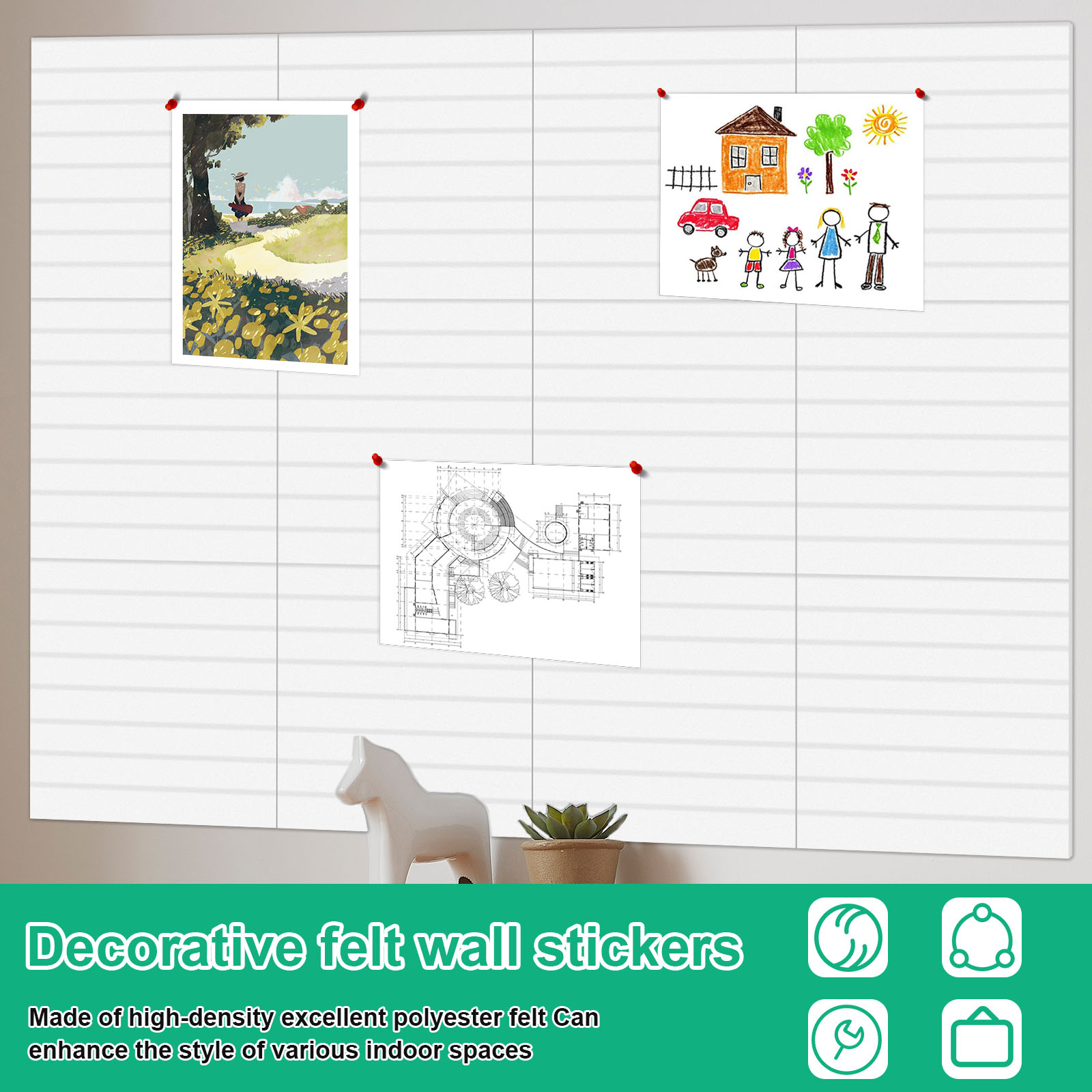Threns 12 Pcs Felt Bulletin Board with Removable Adhesive Tabs Decorative Felt Pin Board for Photos Memos Home and Office Decor