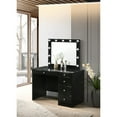 thumbnail image 2 of Miekor Furniture 3pc Black Makeup Vanity Set Lighted Mirror Glass Top 5 Drawers Crystal Knobs Round Stool Wooden Bedroom Furniture Black 90198, 2 of 12