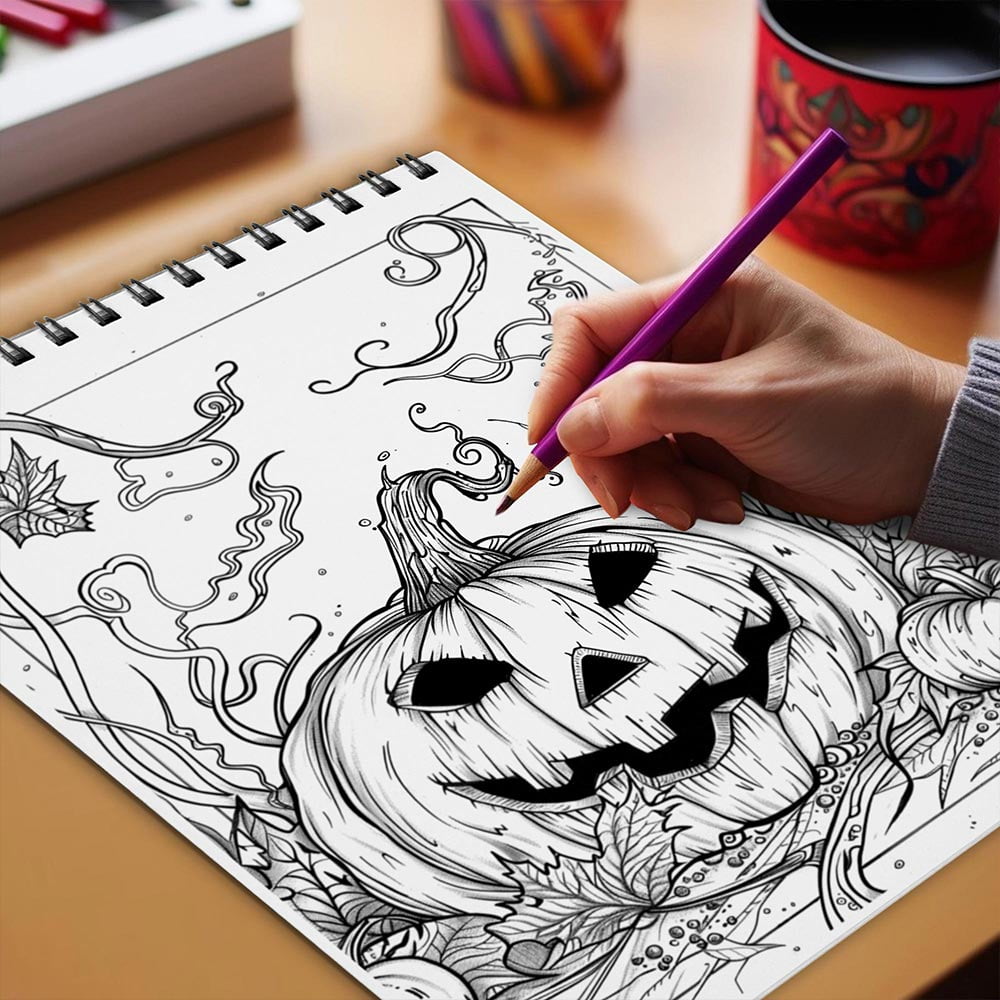 Netecom Horror Pumpkin Halloween Coloring Book for Adults, Spiral Bound, Soft Cover