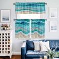 thumbnail image 2 of Teal Coastal Kitchen Curtains Sets for Windows 36 Inch Length, Summer Beach Nautical Abstract Art Rod Pocket Window Treatments Tier Curtains and Valances Set for Bedroom/Bathroom, 2 of 8